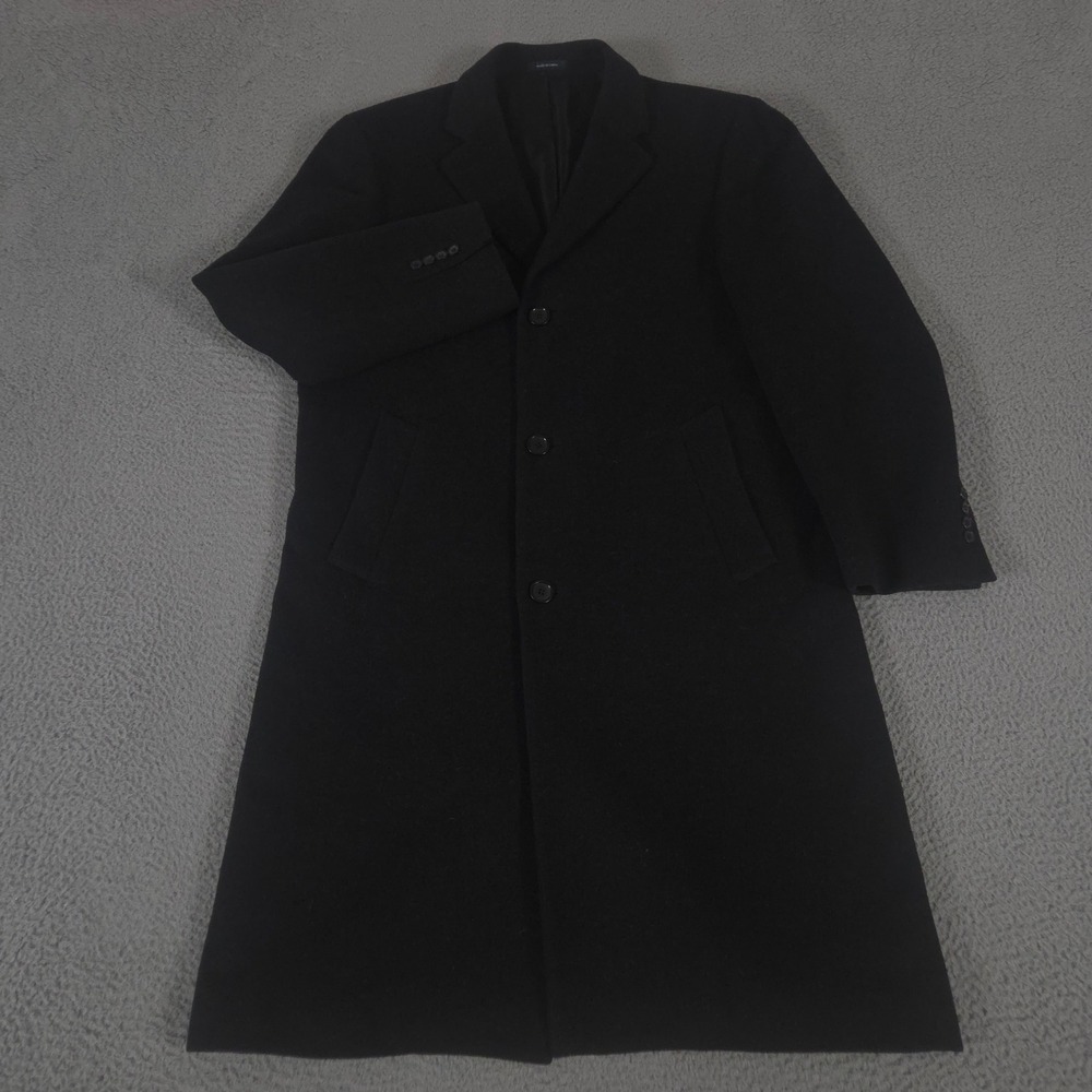 Chaps Jacket Mens 40R Black Wool Blend Button Front Long Sleeve Classic Overcoat
